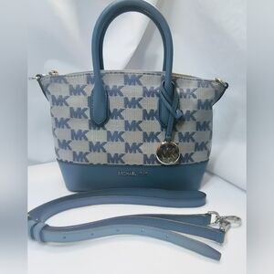 MICHAEL KORS Hyde Small Canvas & Leather Satchel / Crossbody in Denium Blue